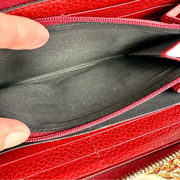 Gucci Marmont red leather zip around zippy wallet on chain crossbody WOC - Picture 14 of 16